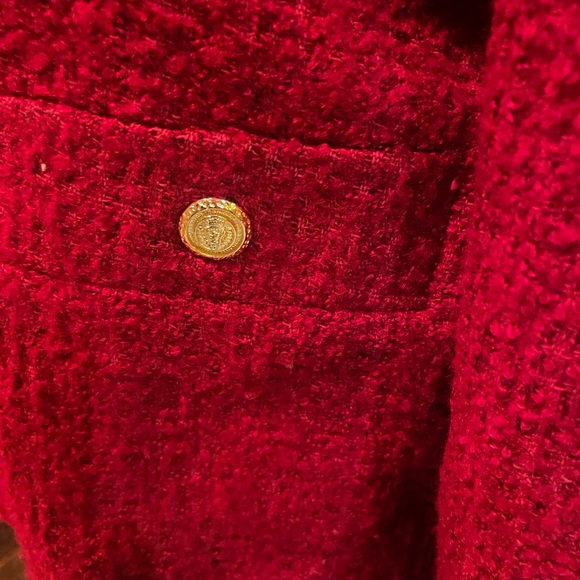 Zara Red Textured Blazer with Gold Buttons - Picture 3 of 5